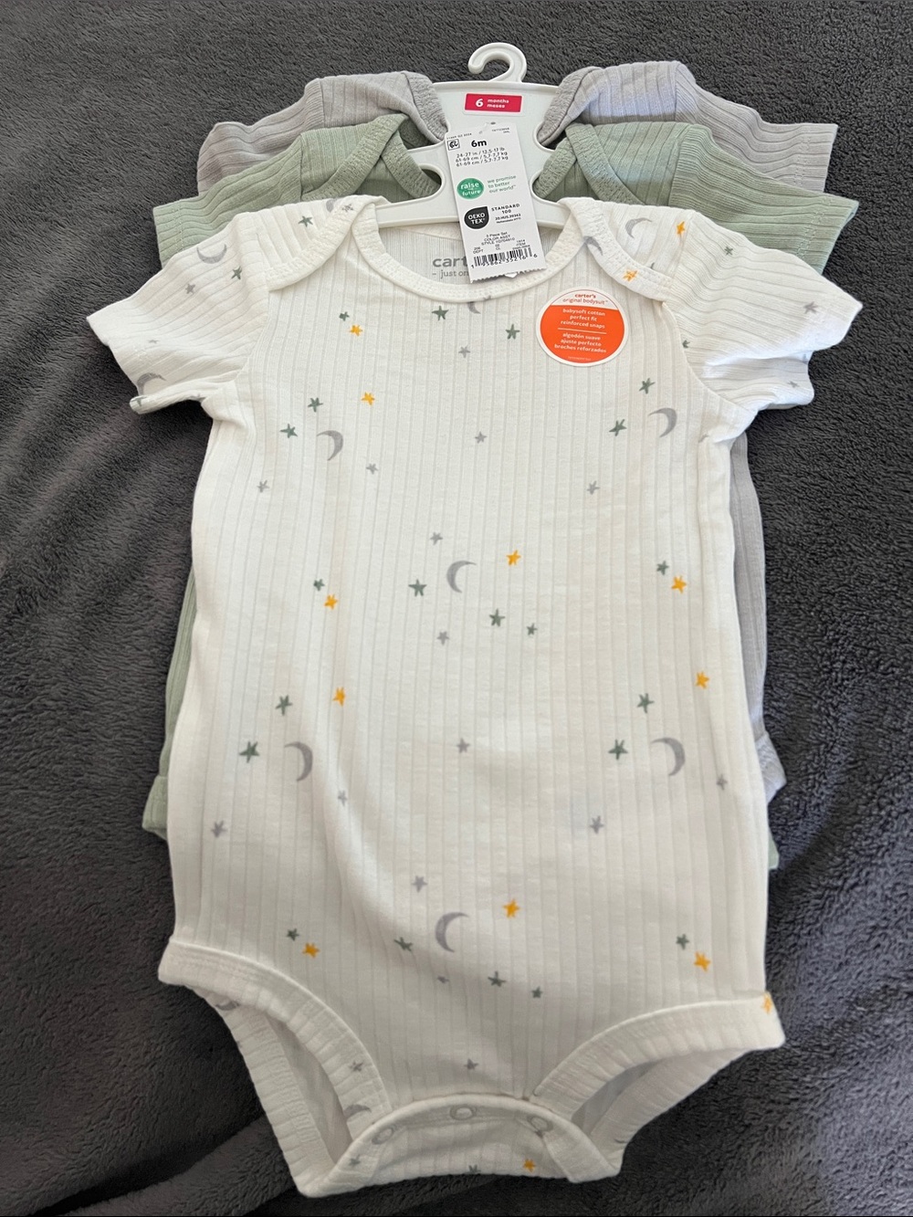 carter's White Ribbed Star & Moon Short-Sleeve One-Piece Bodysuit